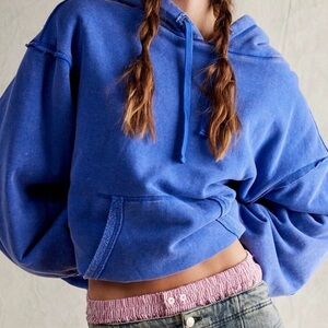 NWOT Free People By Your Side Thermal Lined Pullover Hoodie Blue Size M